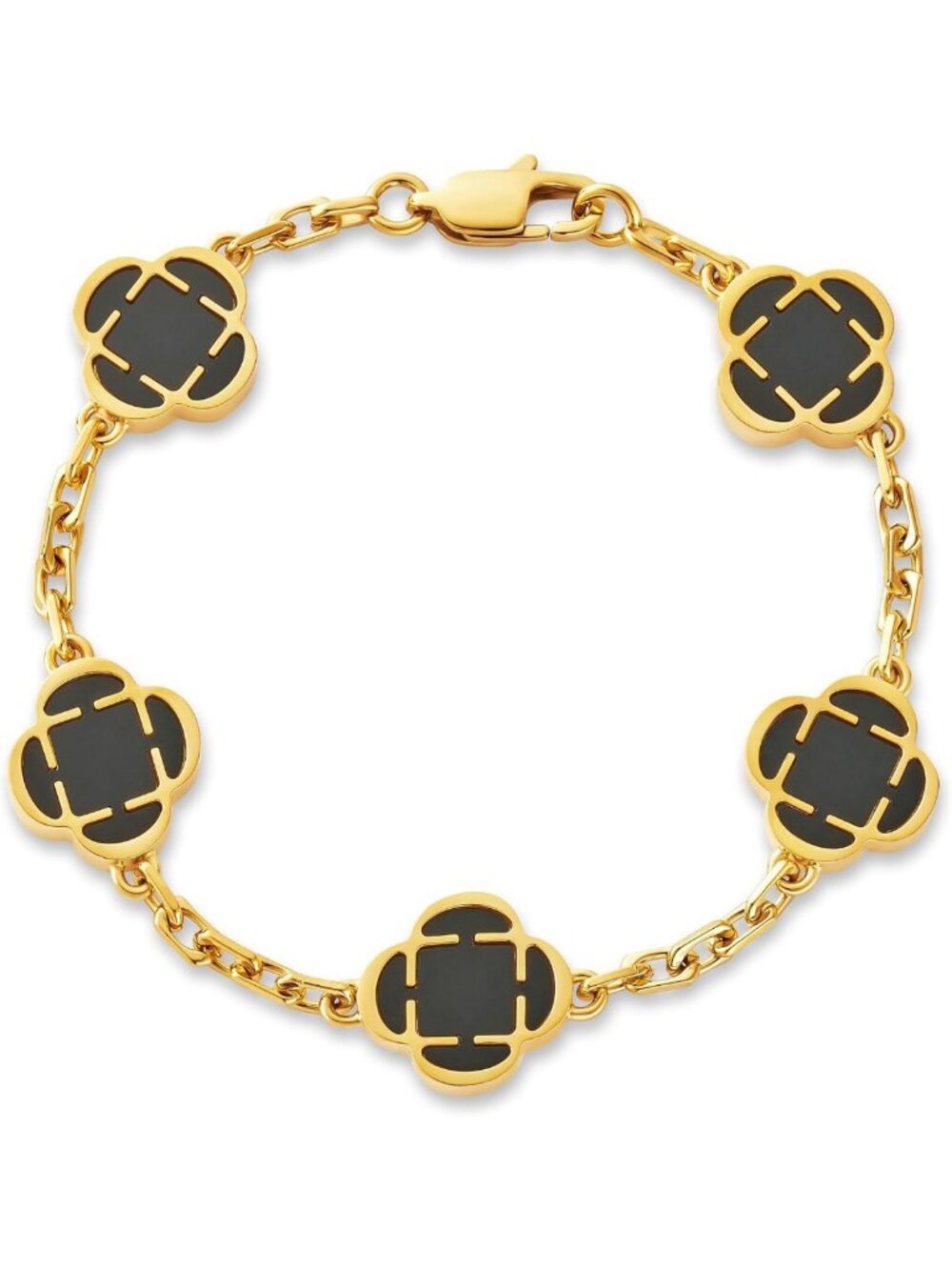 Elegant Black Onyx Clover Stone Bracelet | 4mm Chain | Gold & Silver Accents